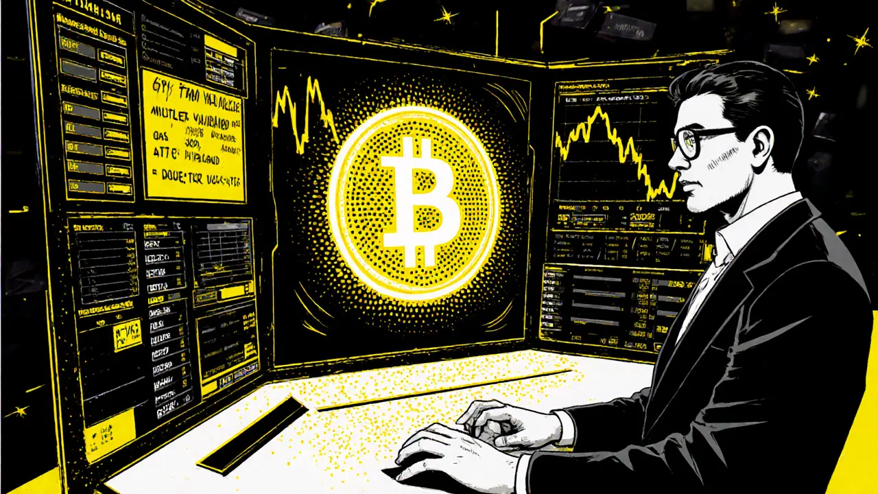 A professional trader executes a complex TWAP order with zero gas fees, visualized as disappearing cost symbols and a central EDGE token.