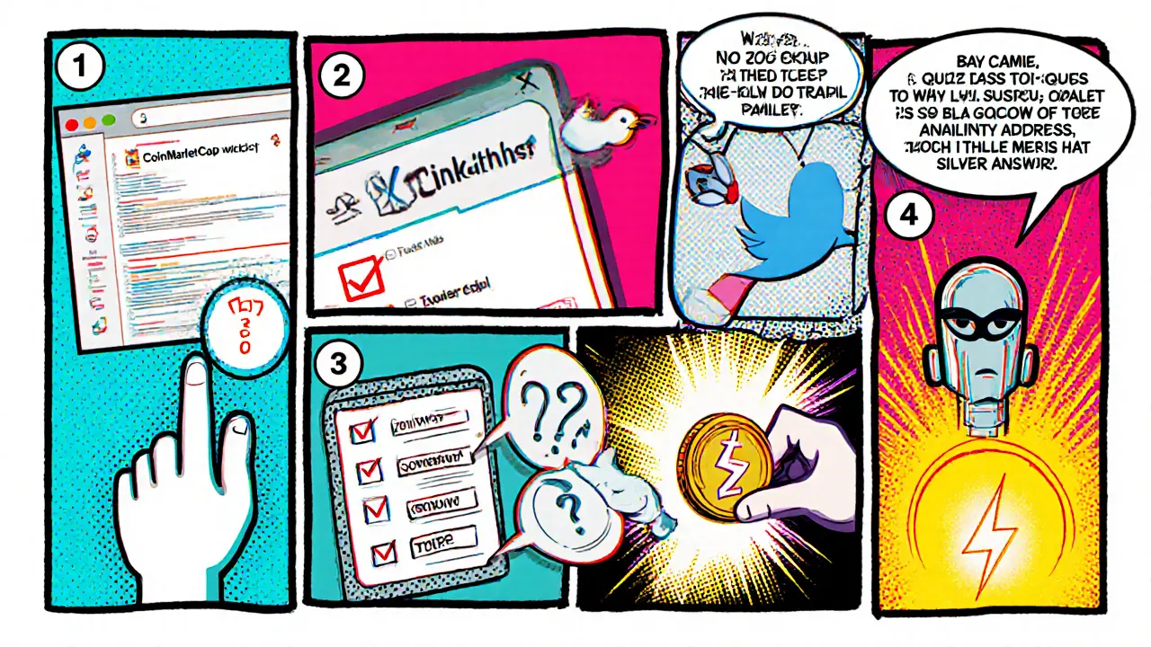 Comic panel checklist showing five steps to qualify for the Silver Chest airdrop.