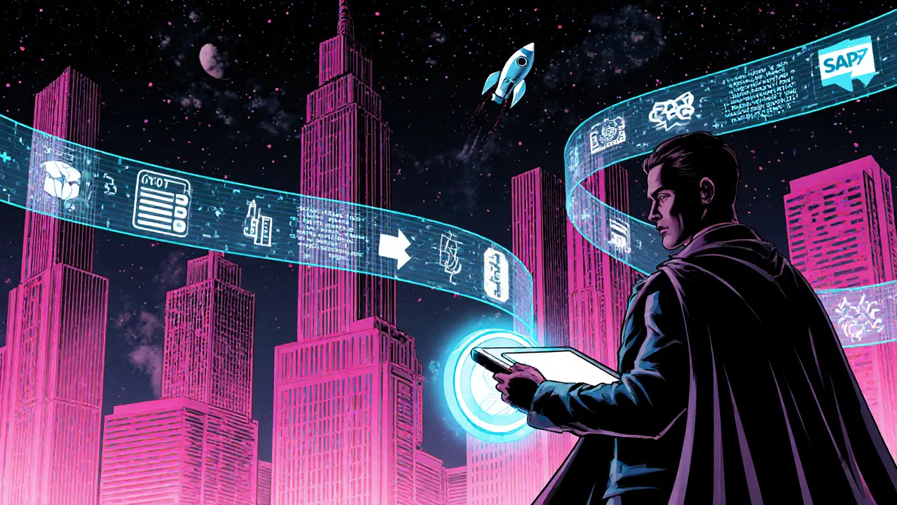 Futuristic city with holographic data ribbons showing AI and privacy tech.