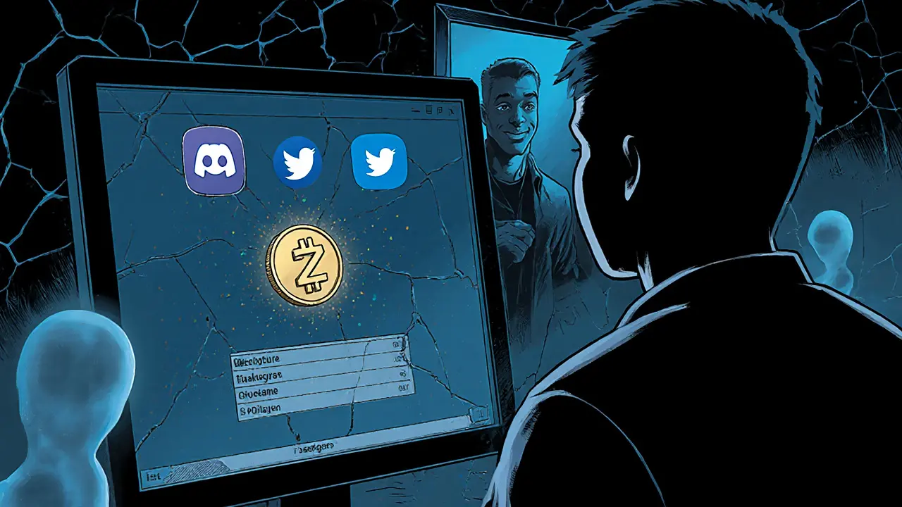 A person stares at an empty wallet with a single tiny ZWZ token flickering faintly on screen.