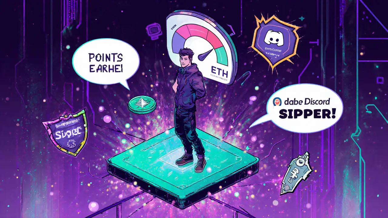 Lender on Soneium blockchain earning points by depositing ETH and borrowing USDC.e with health meter at 1.5.