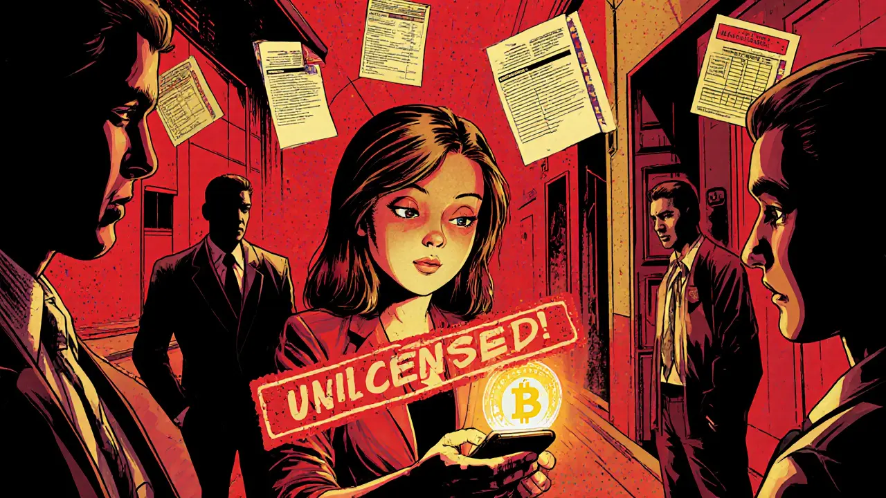 Small business owner accepts crypto payment while FIU agents observe nearby.