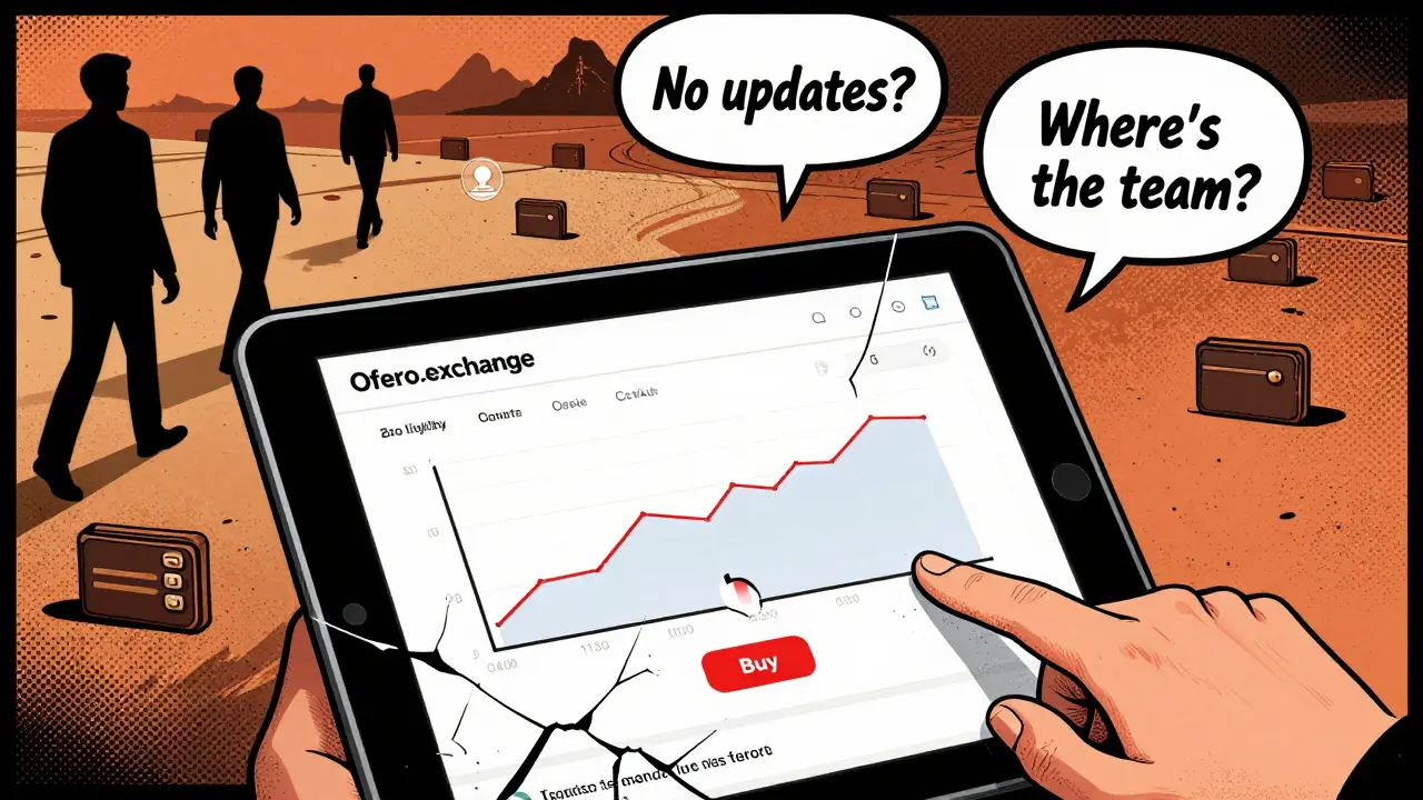 A broken website shows zero liquidity as users walk away from an empty blockchain landscape.