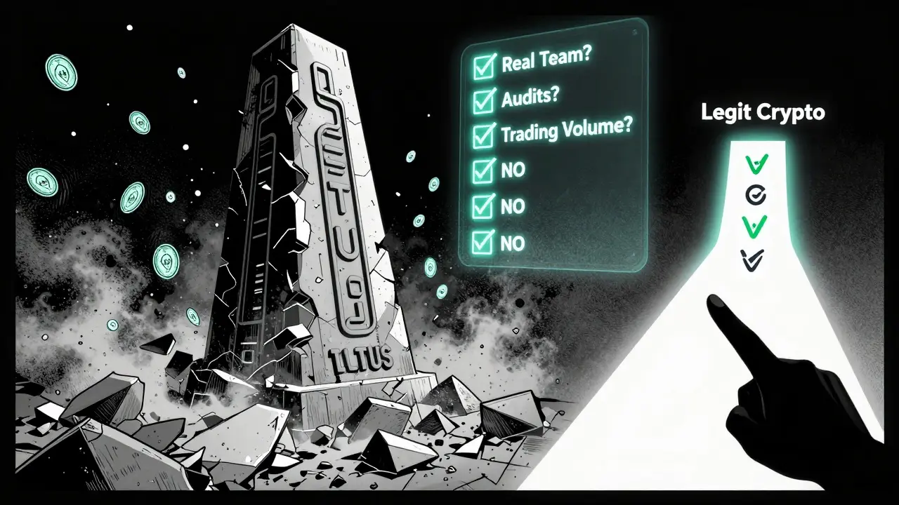 A collapsing LOTUS monument turns to dust as a path to legit crypto glows ahead.