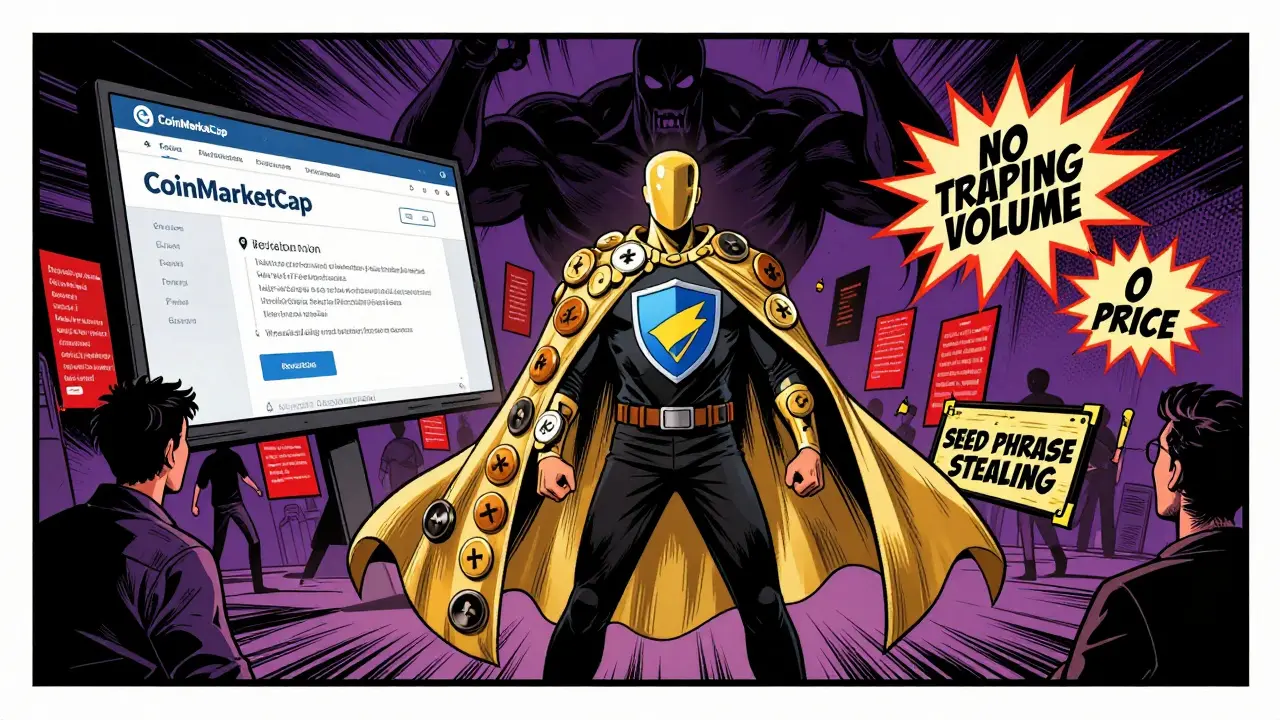 Etherscan hero blocking a phishing portal as users flee, with warning signs and revocation buttons in comic style.