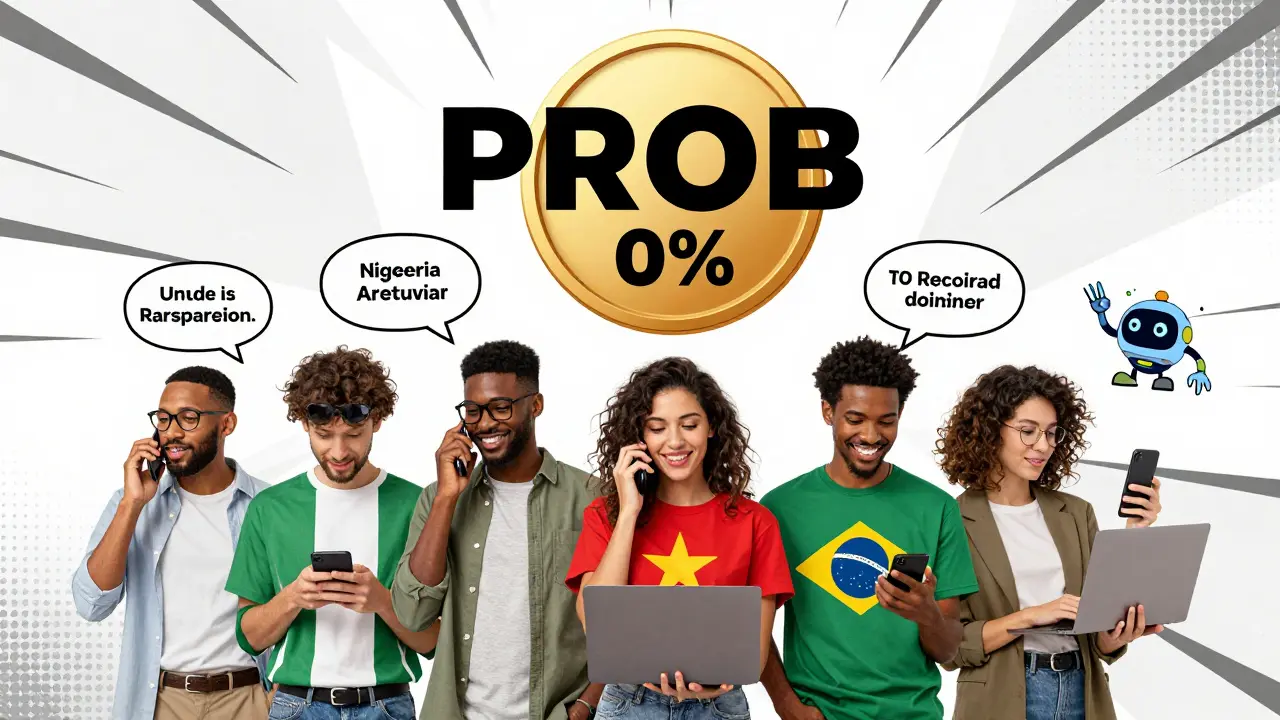 Global traders using ProBit Global with PROB token reducing fees in comic style