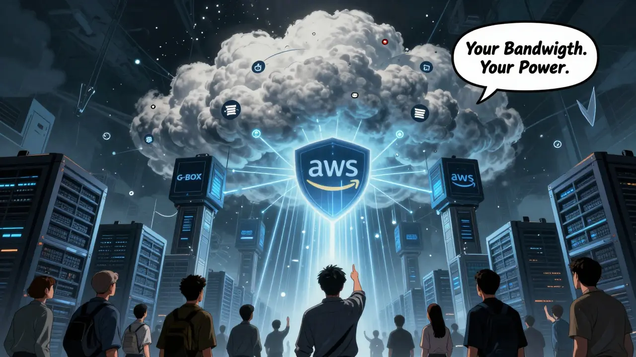 Heroic G-BOX devices supporting a decentralized internet cloud, overpowering corporate server farms.