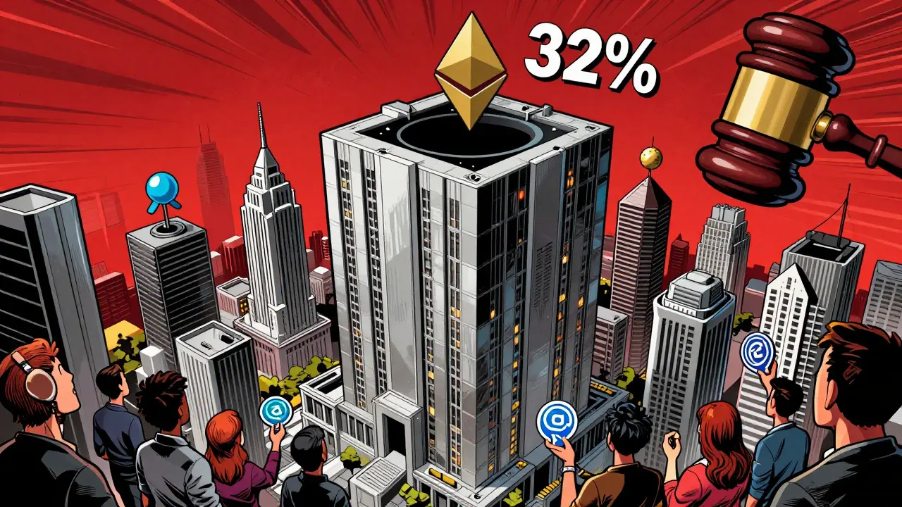 Massive Lido building hoards 32% of Ethereum’s staked ETH, overshadowing smaller protocols under a looming SEC gavel.