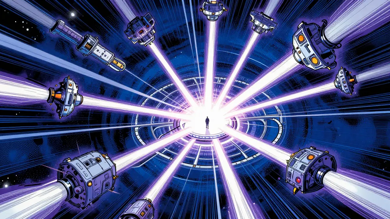 Central hub expanding connections to multiple satellite blockchain projects.