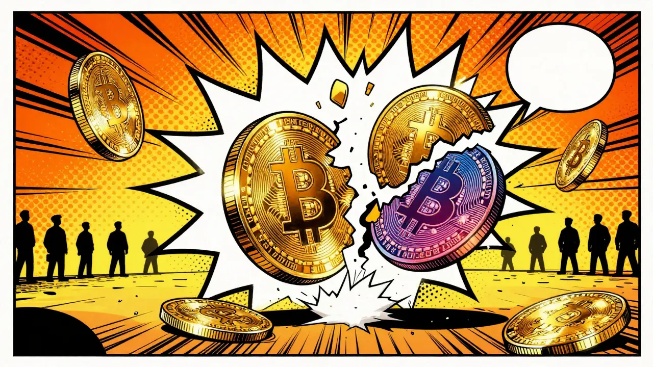 Golden coins separating during Bitcoin Cash fork