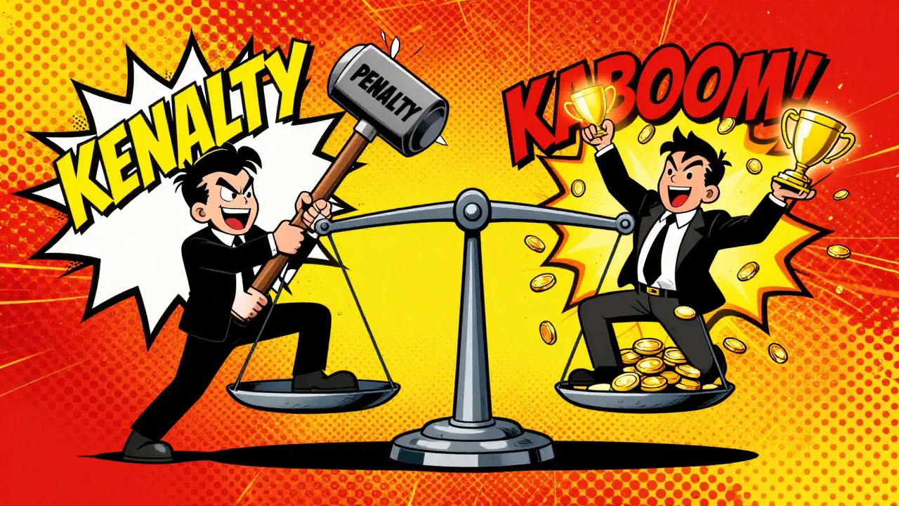A conceptual balance scale showing financial penalties for dishonesty and rewards for accuracy.