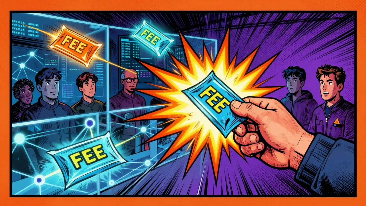 Miner hand selecting a high-value transaction packet.