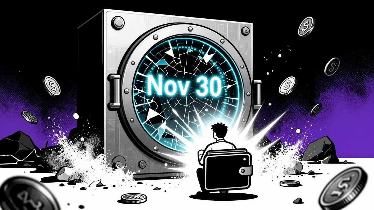 Comic style image of broken digital vault and lost crypto assets