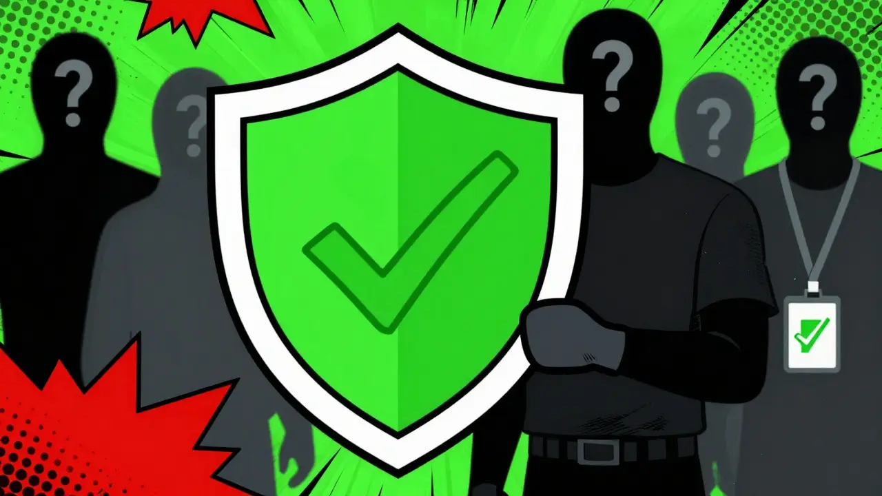 Comic style shield protecting against THN crypto scams