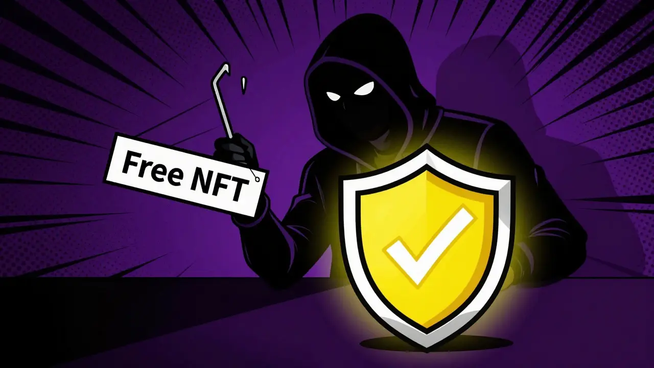 Comic style warning about crypto scams and security