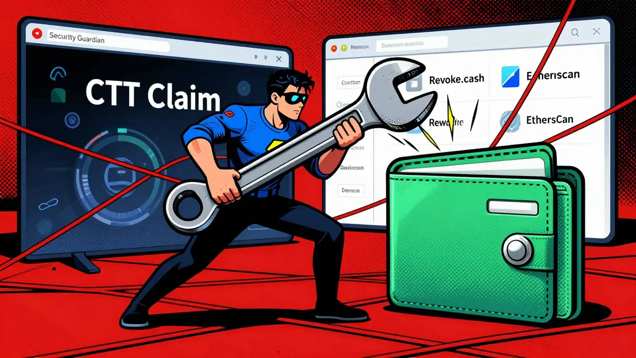 Digital superhero revoking malicious wallet permissions to protect funds