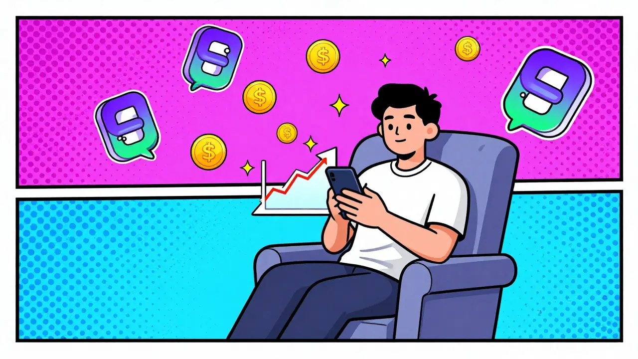 Investor relaxing while Solana tokens turn into gold rewards