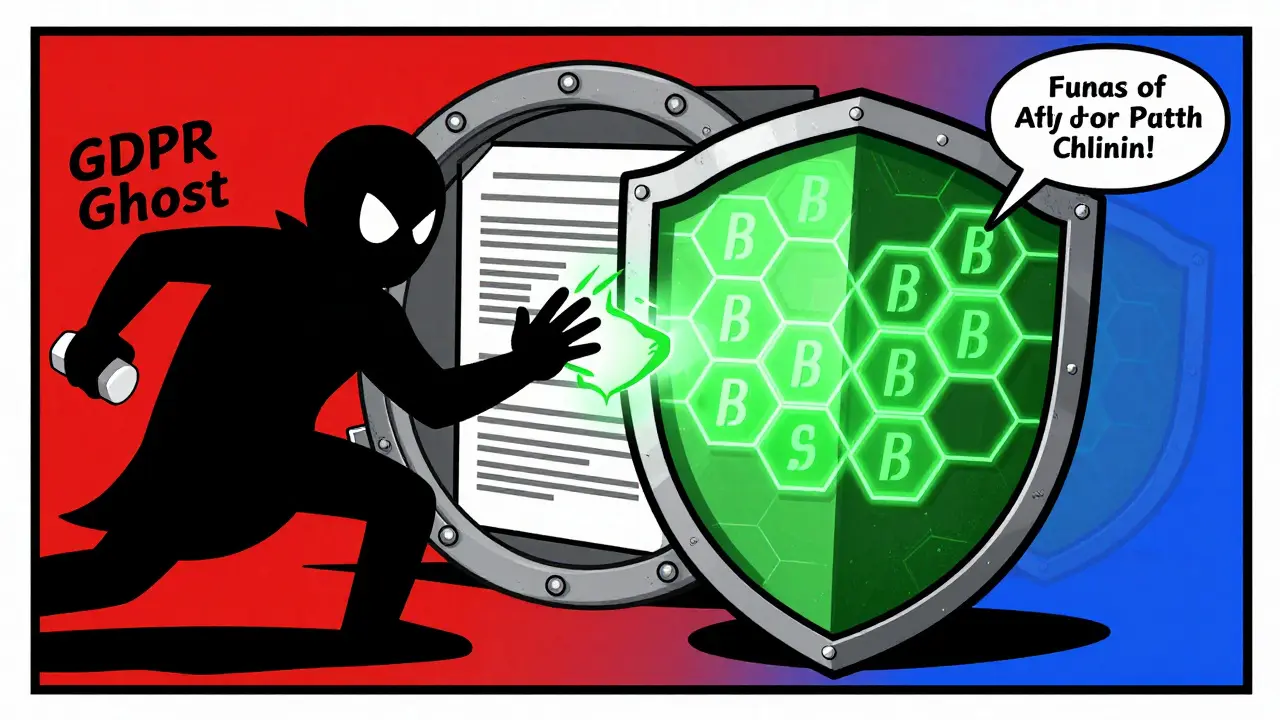 Pop art illustration of GDPR compliance using off-chain data storage
