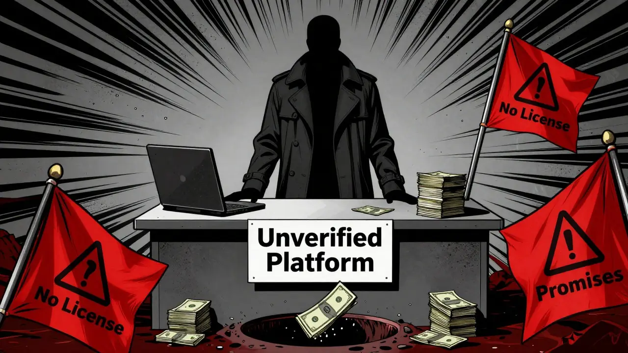 Shadowy figure representing unregulated scam platform