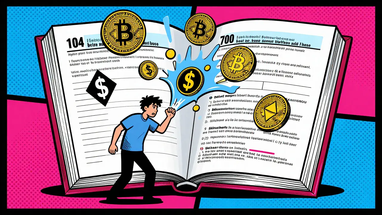 Stressed person facing a giant ledger of crypto assets in comic style
