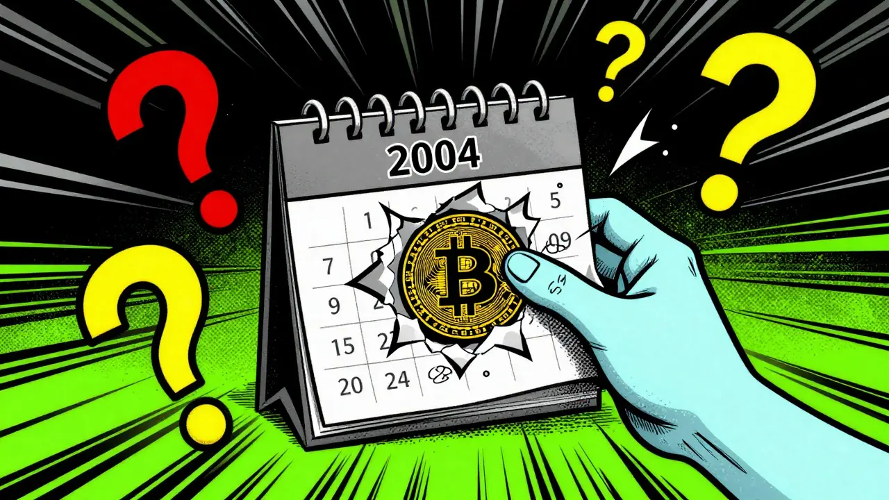 Chaotic comic scene showing impossible blockchain timeline