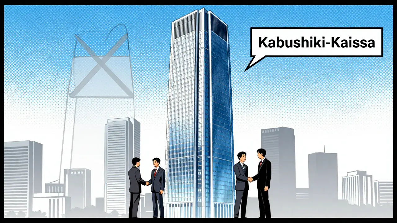 Comic art: Approved Japanese subsidiary skyscraper vs rejected branch office outline.