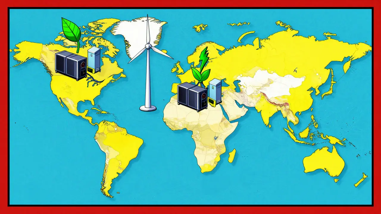 Global map showing green energy Bitcoin mining