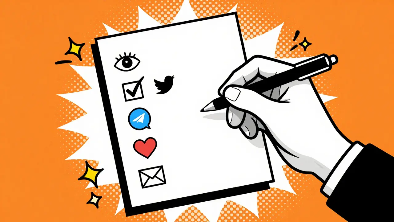 Hand checking off social media steps on a list in pop art comic style