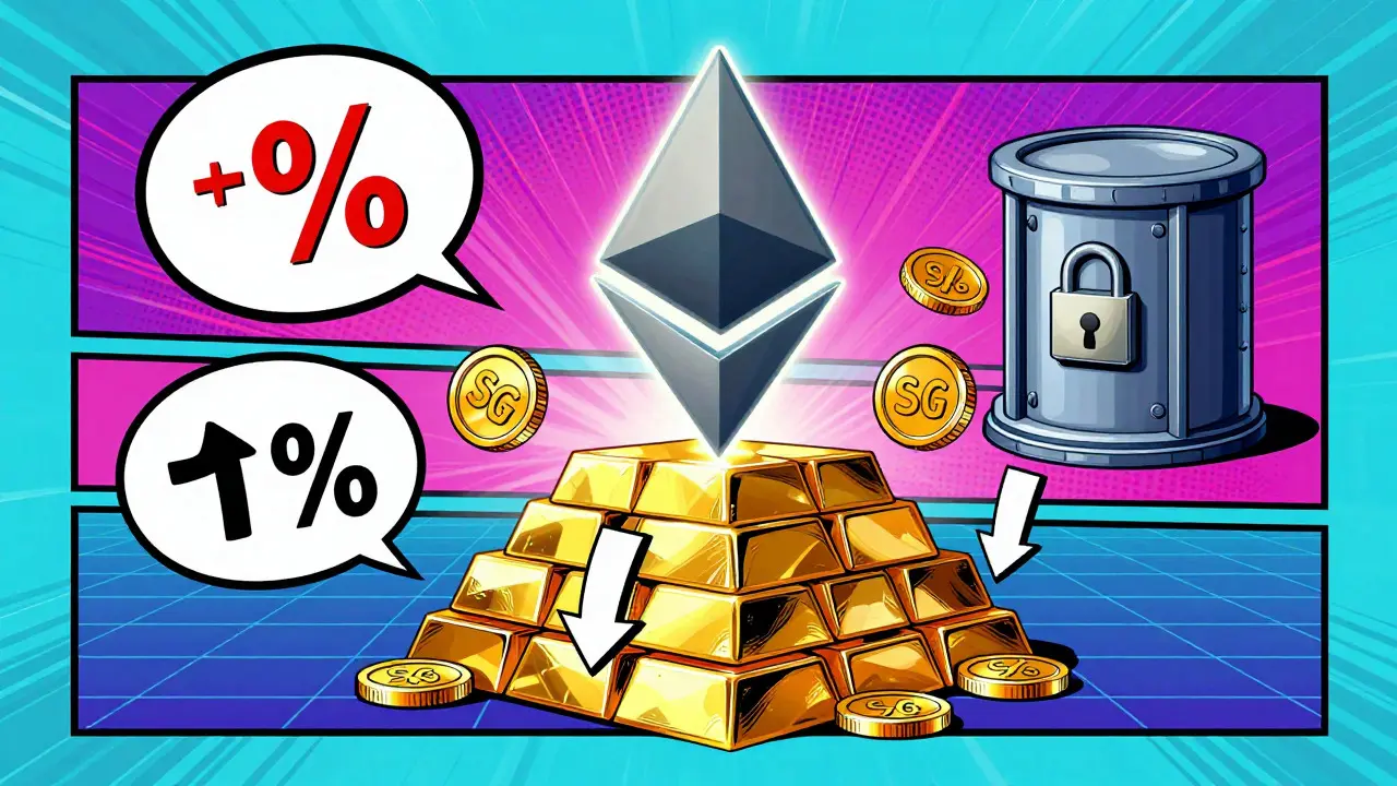 Pop art illustration of crypto tokenomics flow
