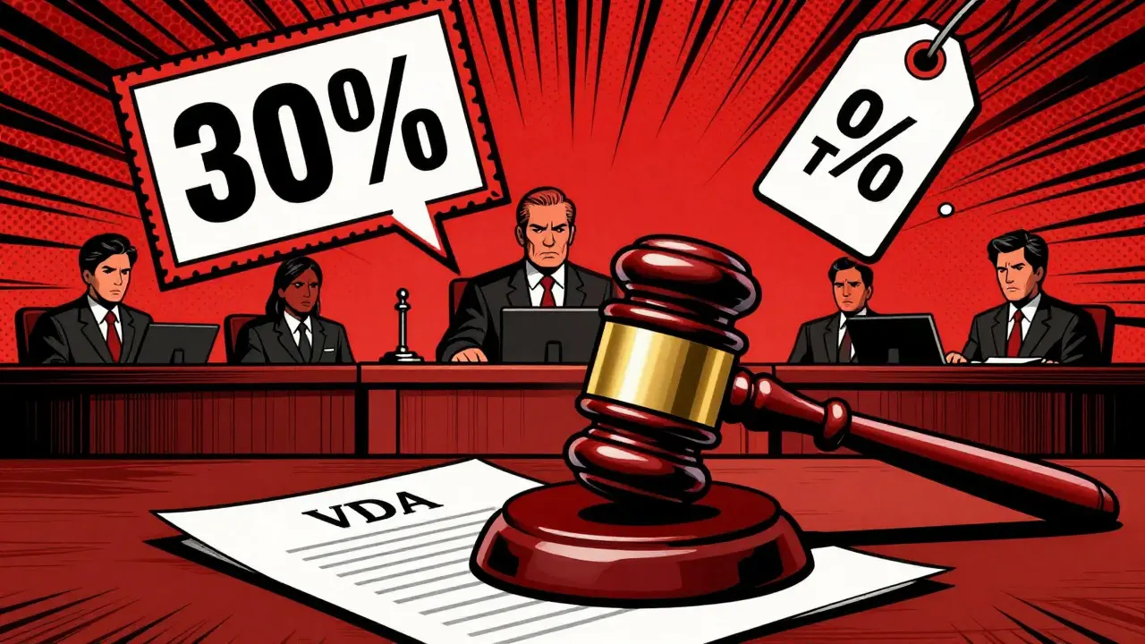 Pop art illustration of RBI enforcing strict crypto tax laws and regulations