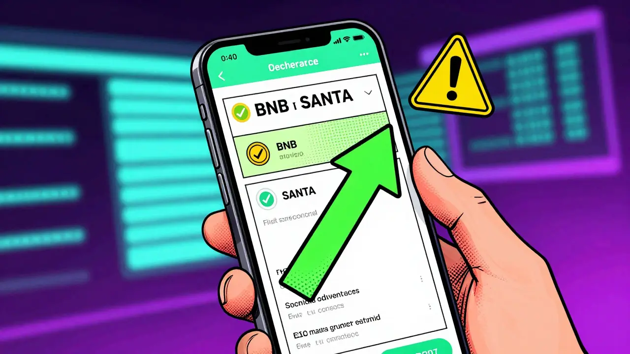Pop art illustration of swapping crypto on a phone with risk warning icons