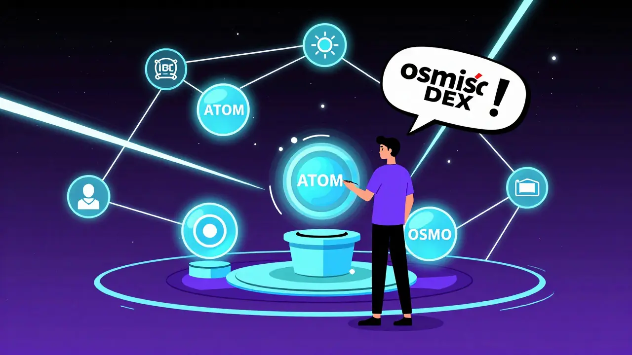 Pop art of user easily swapping tokens on Osmosis hub