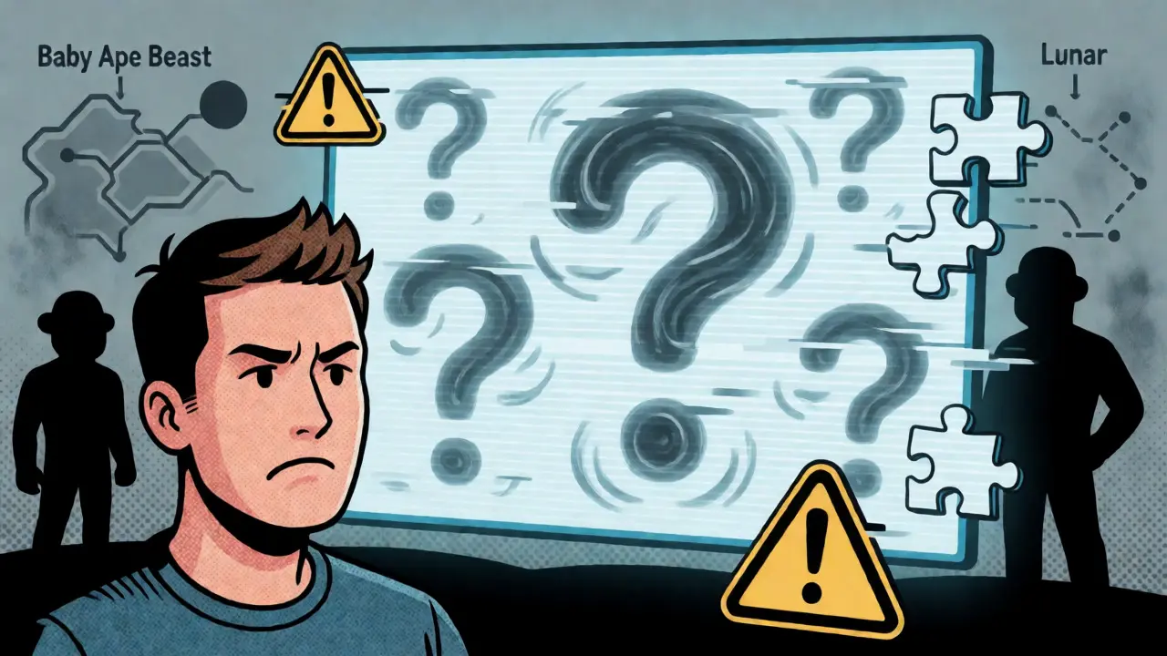 Confused user facing a glitching interface representing missing Lunar documentation.