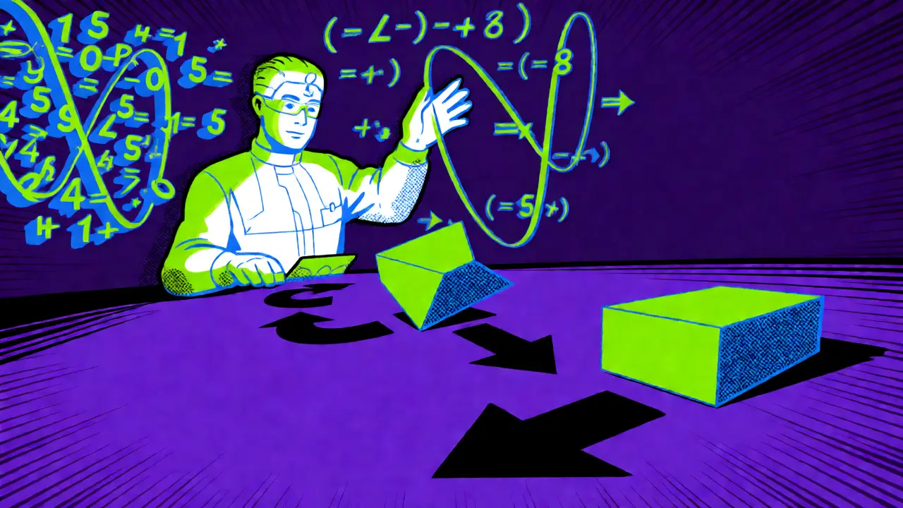 Comic style diagram of keys deriving from math to address