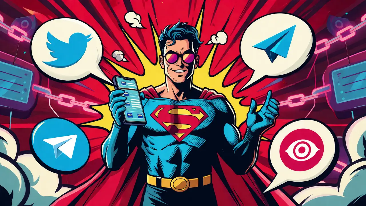 Comic style hero surrounded by social media icons for BNU airdrop tasks