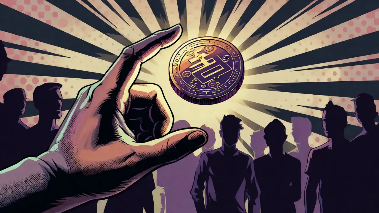Pop art comic showing a hand claiming a glowing NFT from a crowd of onlookers.