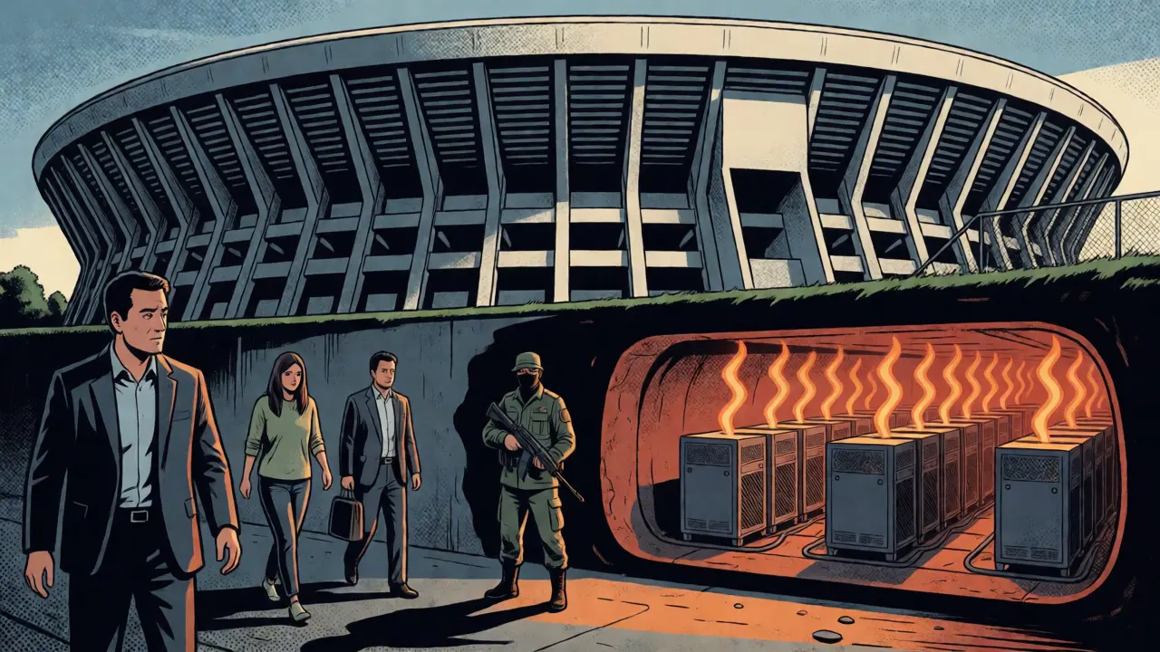 Secret underground crypto mining farm hidden beneath a sports stadium